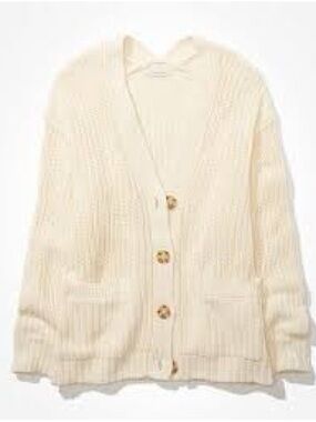NWT American Eagle Outfitters Cream Ribbed Button Cardigan Plush Soft New XS AEO